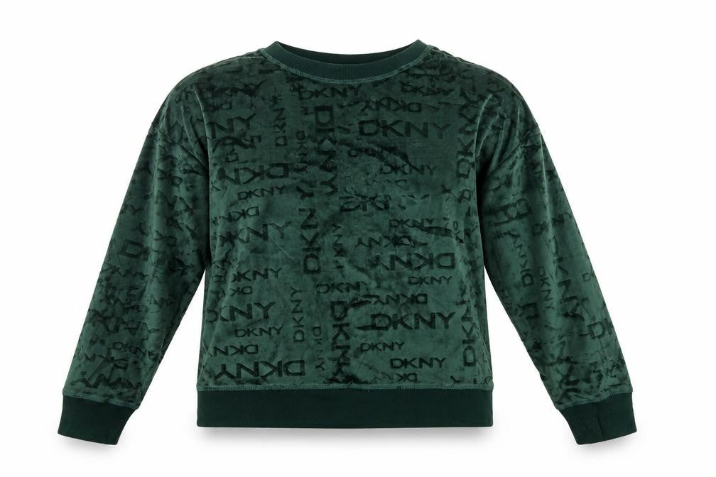 DKNY Women’s Green Logo Velour Pullover Sweatshirt Size L