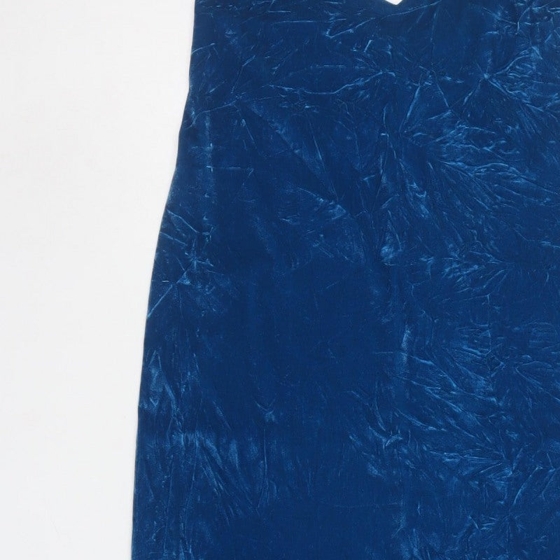 Zara Women Blue Velvet Long Slip Dress Size S Rhinestone Button