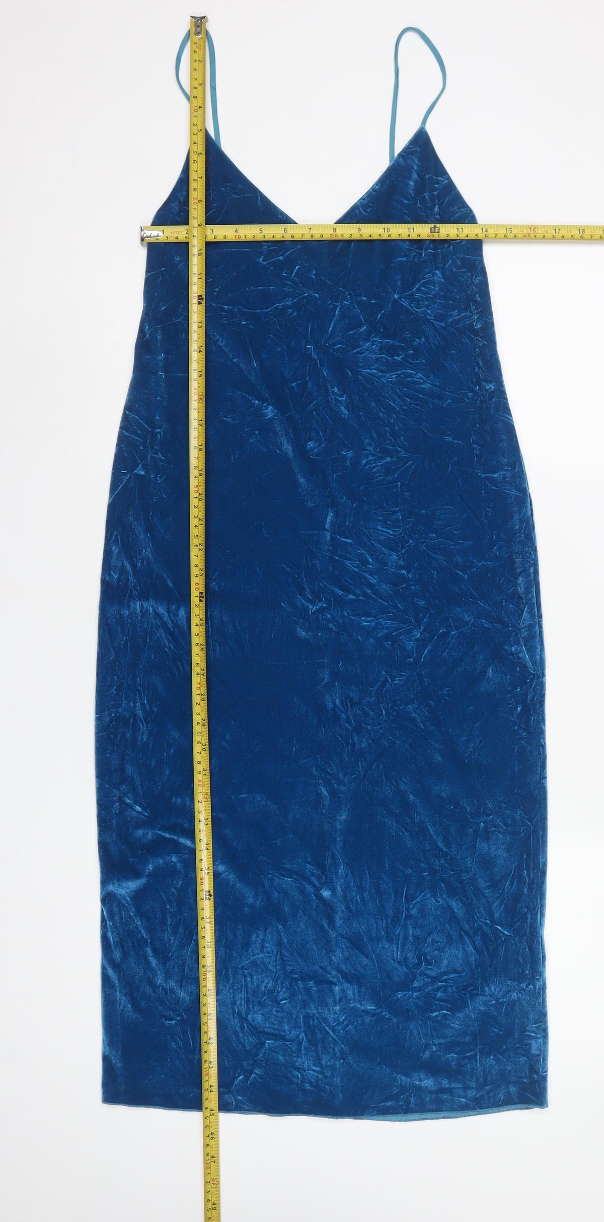 Zara Women Blue Velvet Long Slip Dress Size S Rhinestone Button