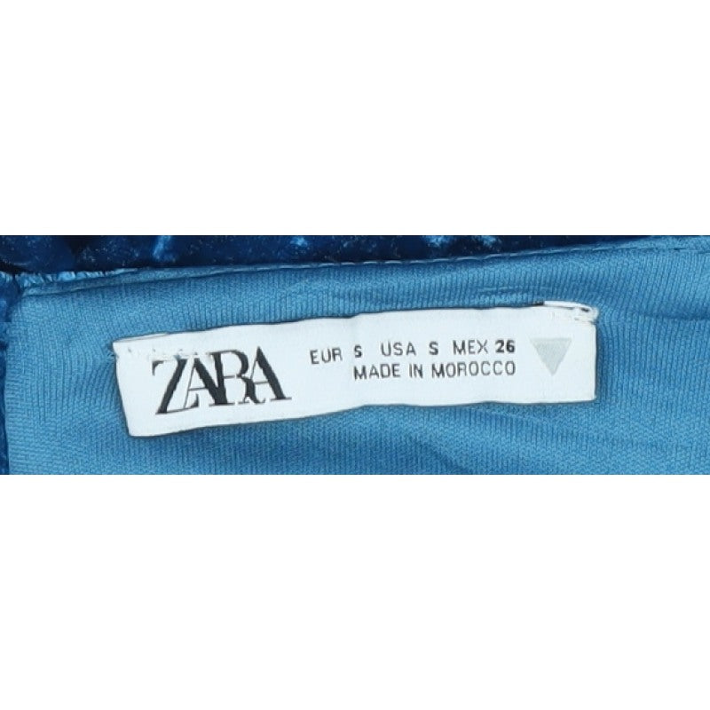 Zara Women Blue Velvet Long Slip Dress Size S Rhinestone Button