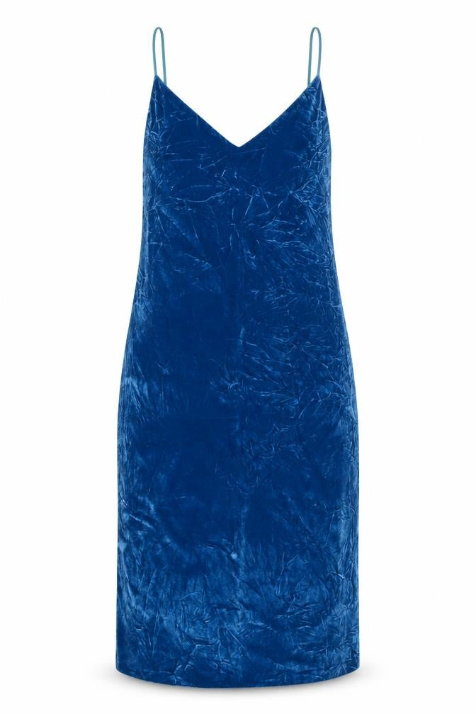 Zara Women Blue Velvet Long Slip Dress Size S Rhinestone Button