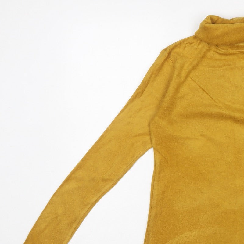 Uniqlo Women Yellow S Cotton Roll Neck Long Sleeve Basic Top