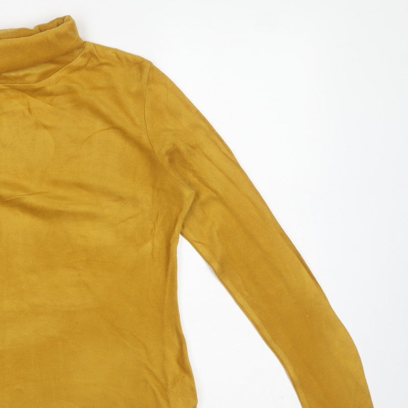Uniqlo Women Yellow S Cotton Roll Neck Long Sleeve Basic Top