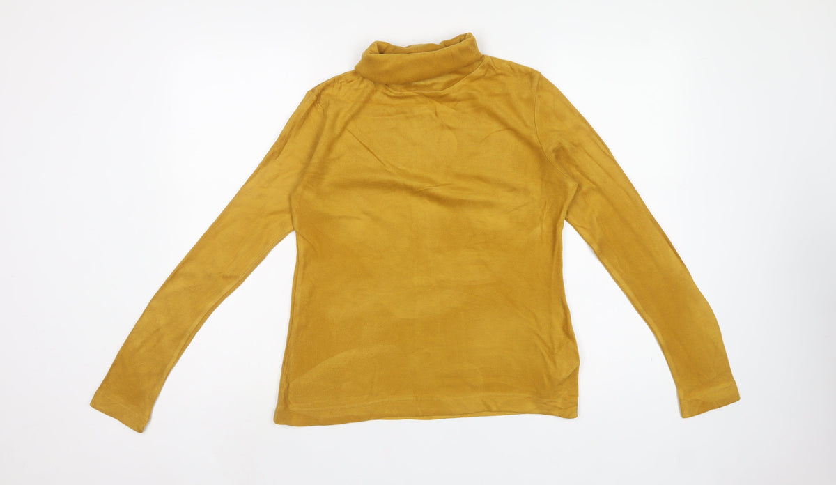 Uniqlo Women Yellow S Cotton Roll Neck Long Sleeve Basic Top