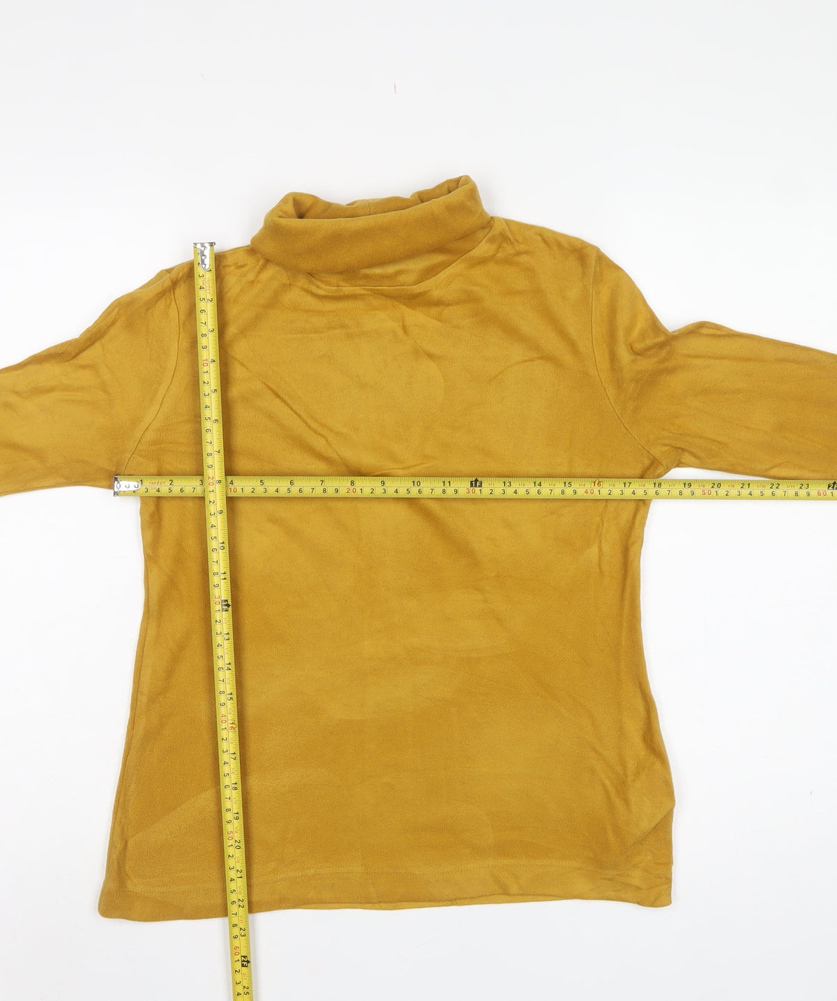 Uniqlo Women Yellow S Cotton Roll Neck Long Sleeve Basic Top