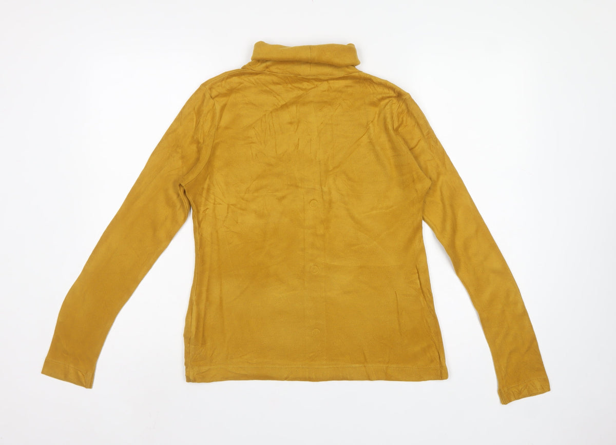 Uniqlo Women Yellow S Cotton Roll Neck Long Sleeve Basic Top