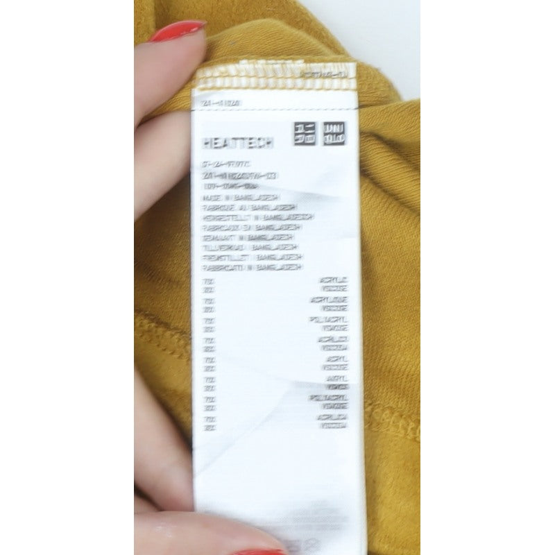 Uniqlo Women Yellow S Cotton Roll Neck Long Sleeve Basic Top