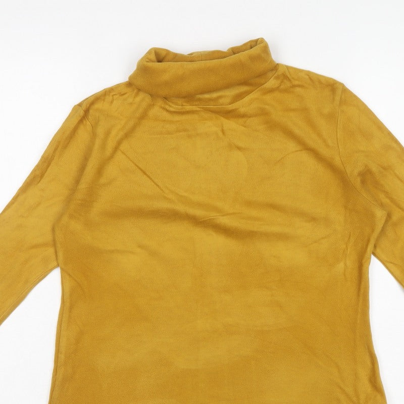 Uniqlo Women Yellow S Cotton Roll Neck Long Sleeve Basic Top