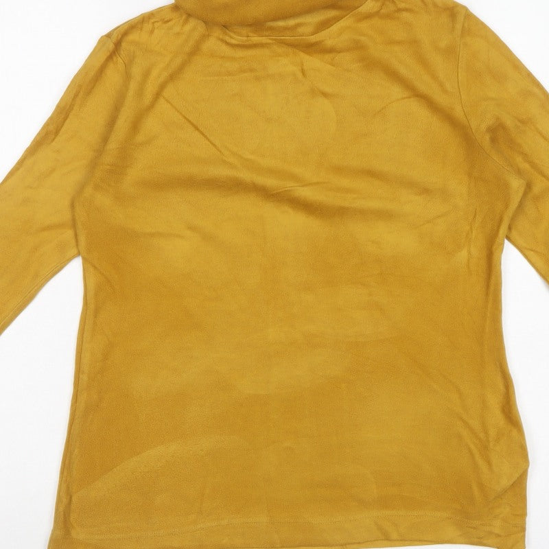 Uniqlo Women Yellow S Cotton Roll Neck Long Sleeve Basic Top