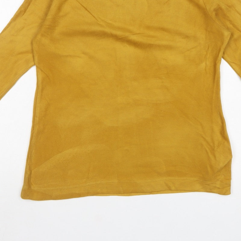 Uniqlo Women Yellow S Cotton Roll Neck Long Sleeve Basic Top