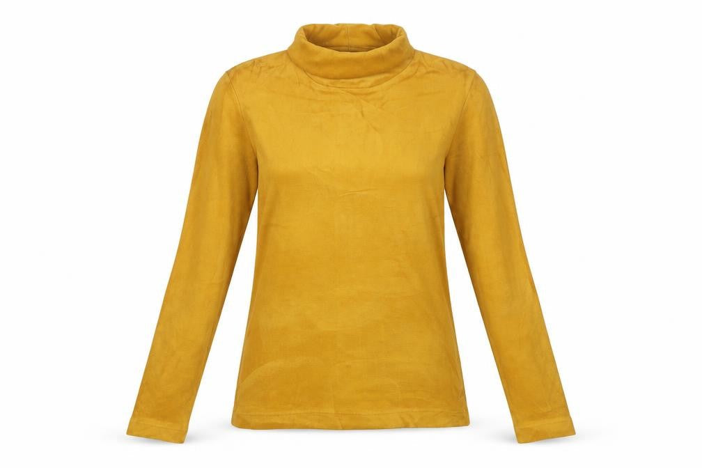 Uniqlo Women Yellow S Cotton Roll Neck Long Sleeve Basic Top