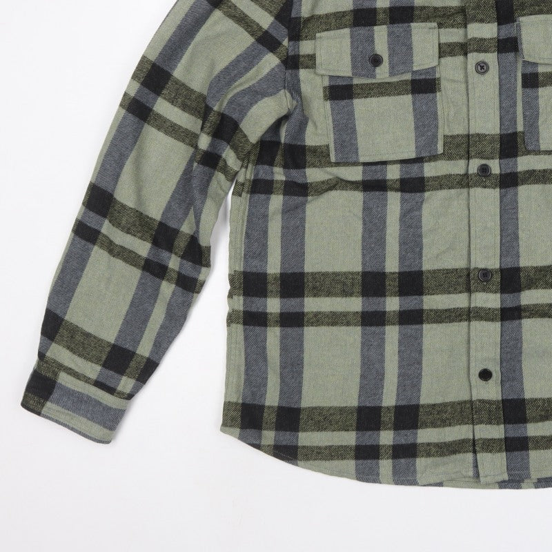 H&M Men Green L Check Flannel Overshirt Long Sleeve Button-Up