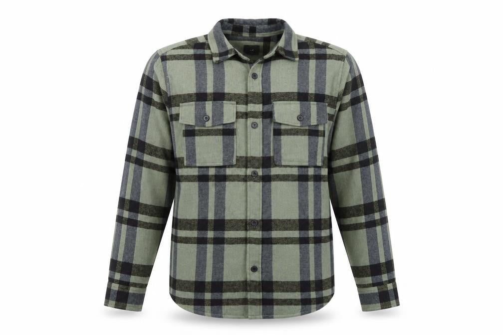 H&M Men Green L Check Flannel Overshirt Long Sleeve Button-Up
