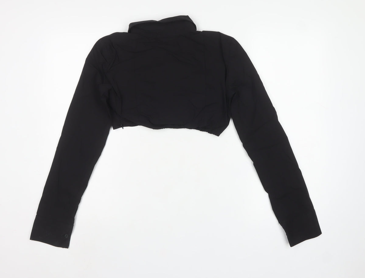 Zara Women Black Size S Cropped Button-Up Collared Long Sleeve Shirt
