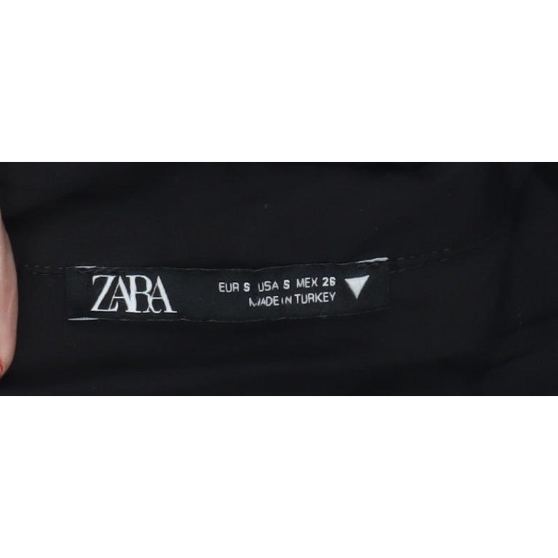 Zara Women Black Size S Cropped Button-Up Collared Long Sleeve Shirt