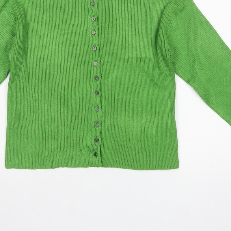 Marks and Spencer Women Green Size 12 Ribbed Button Cardigan