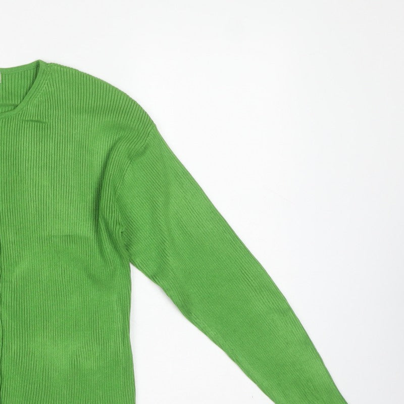 Marks and Spencer Women Green Size 12 Ribbed Button Cardigan