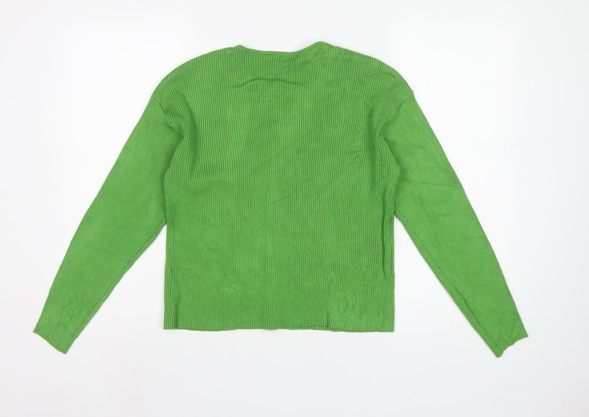 Marks and Spencer Women Green Size 12 Ribbed Button Cardigan