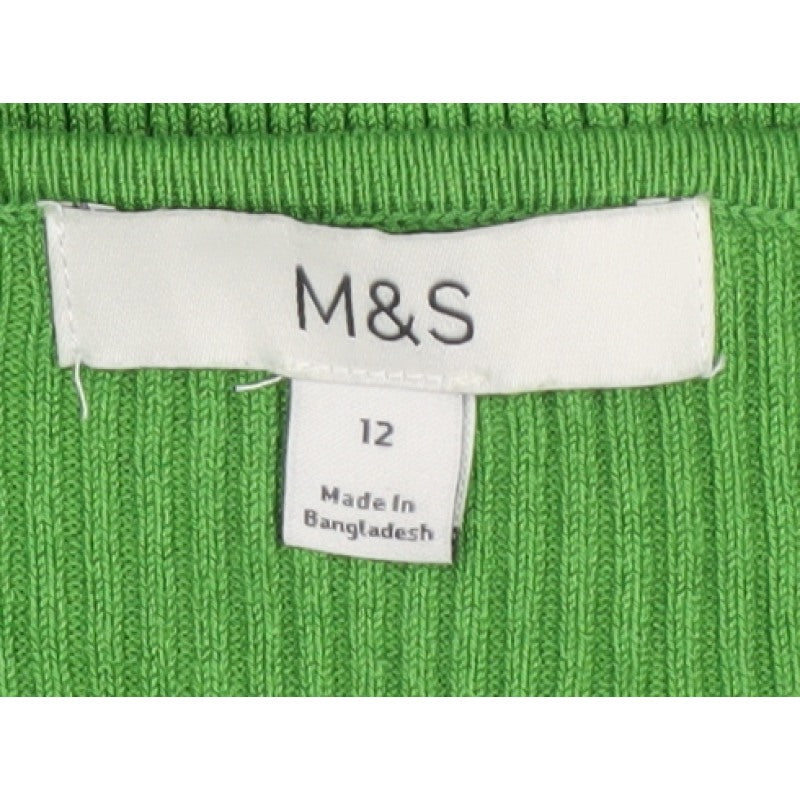 Marks and Spencer Women Green Size 12 Ribbed Button Cardigan