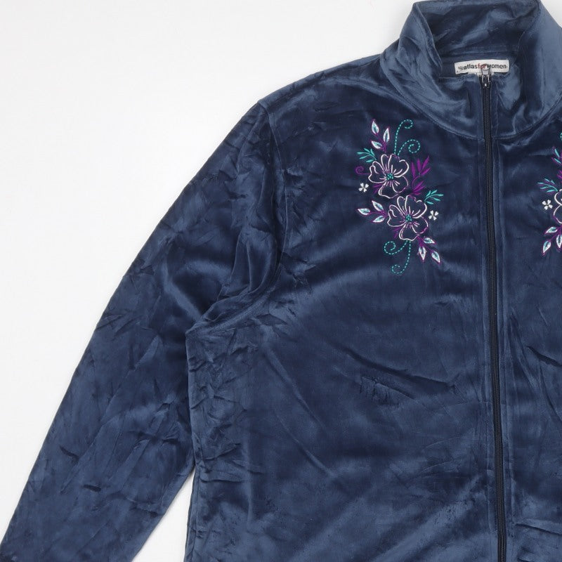 Atlas for Women Blue UK 26 Full Zip Embroidered Velour Sweatshirt