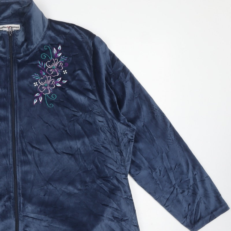 Atlas for Women Blue UK 26 Full Zip Embroidered Velour Sweatshirt