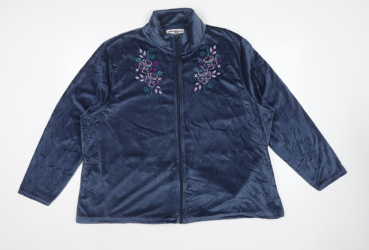 Atlas for Women Blue UK 26 Full Zip Embroidered Velour Sweatshirt