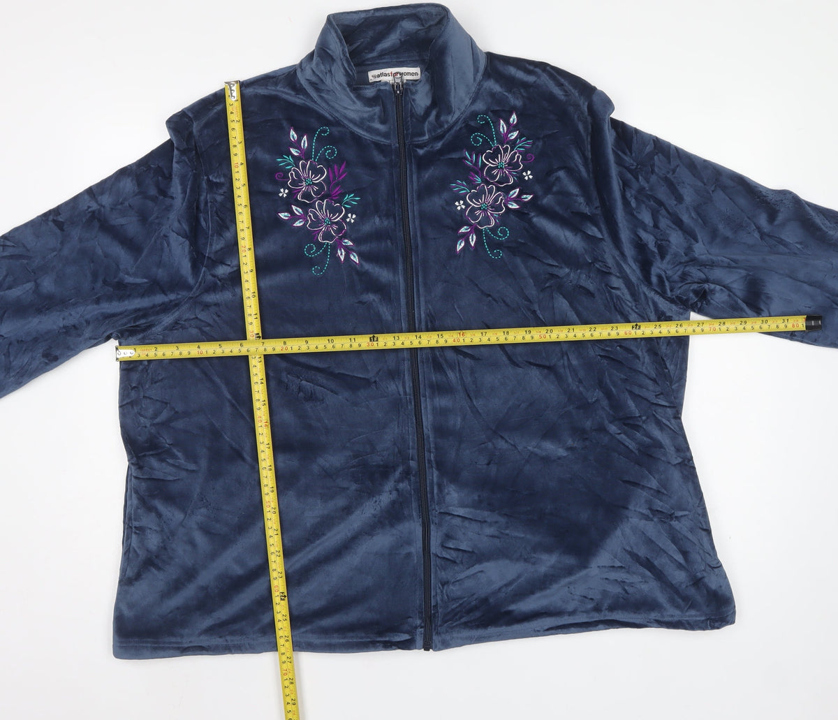 Atlas for Women Blue UK 26 Full Zip Embroidered Velour Sweatshirt