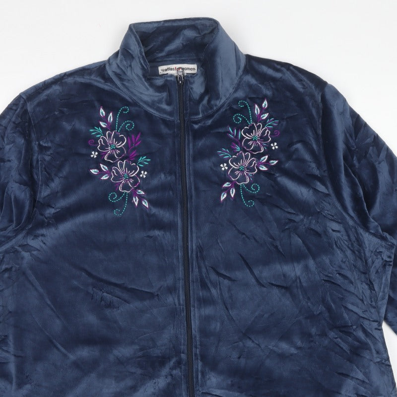 Atlas for Women Blue UK 26 Full Zip Embroidered Velour Sweatshirt