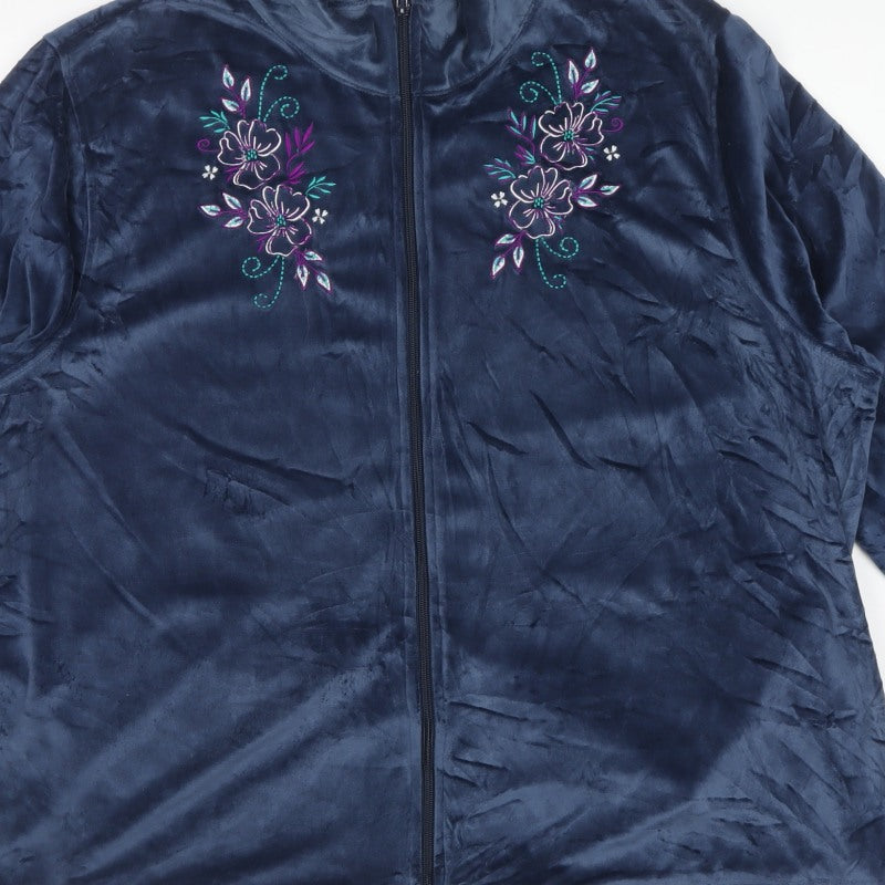 Atlas for Women Blue UK 26 Full Zip Embroidered Velour Sweatshirt