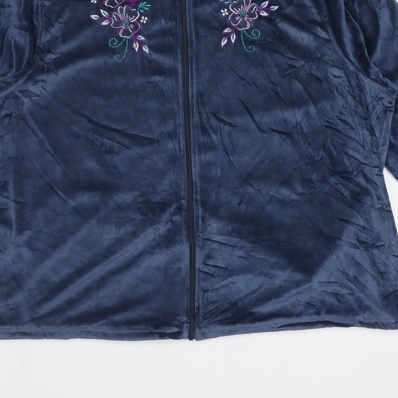 Atlas for Women Blue UK 26 Full Zip Embroidered Velour Sweatshirt