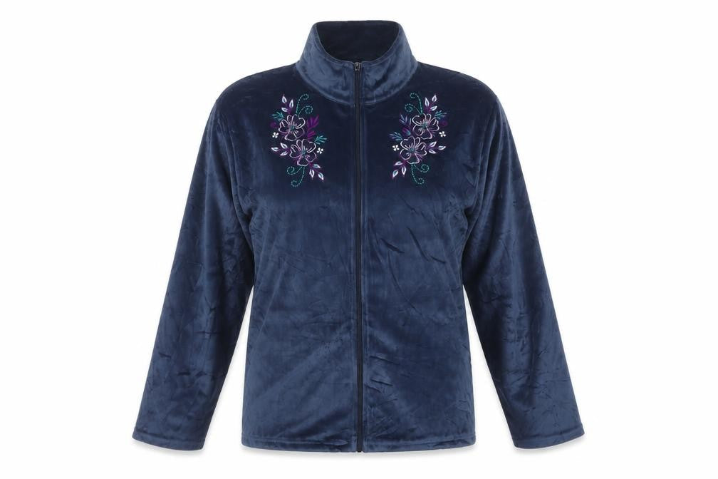 Atlas for Women Blue UK 26 Full Zip Embroidered Velour Sweatshirt