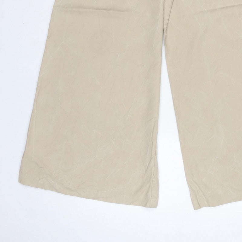 Marks & Spencer Women Beige UK 12 Wide-Leg Drawstring Trousers
