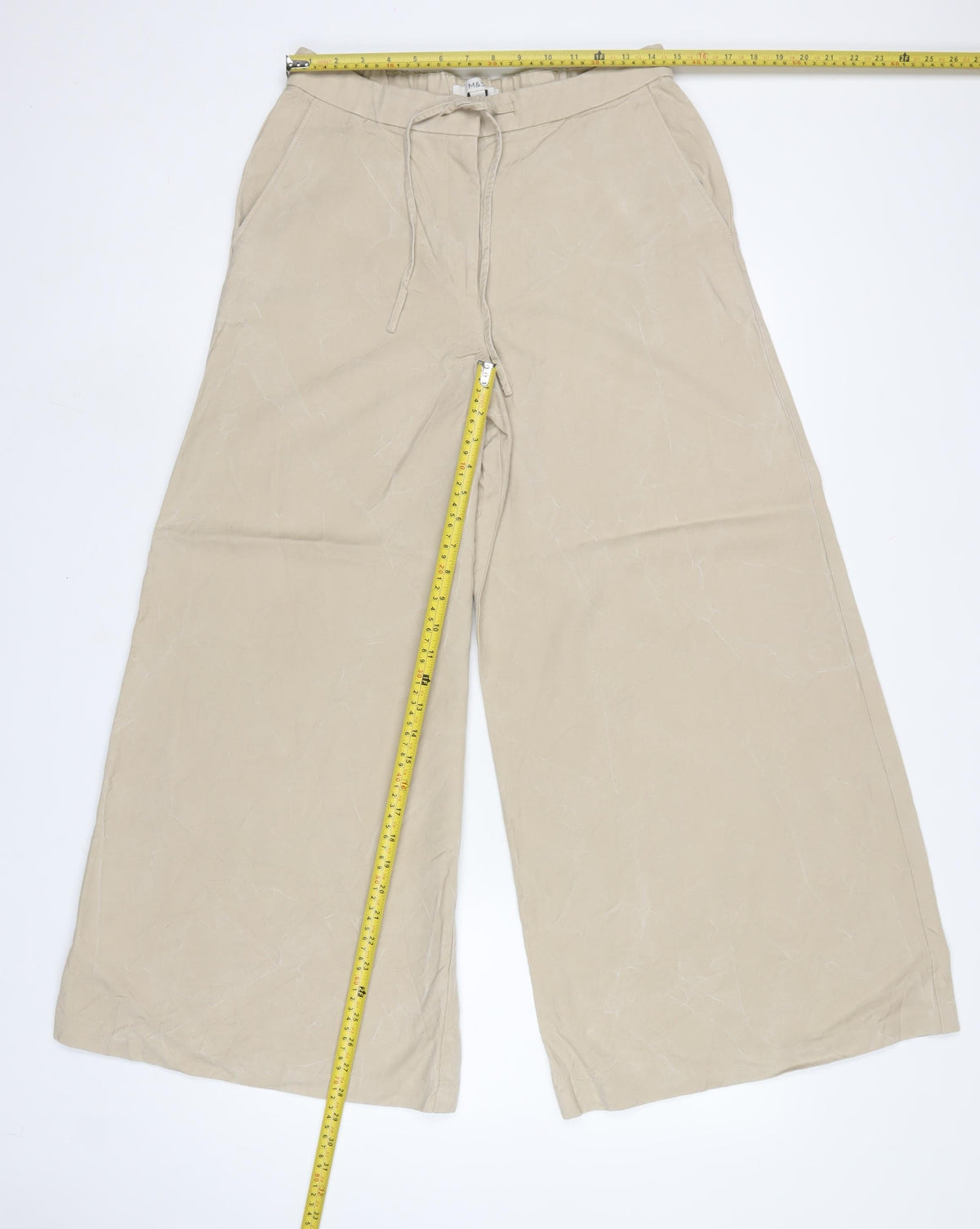 Marks & Spencer Women Beige UK 12 Wide-Leg Drawstring Trousers