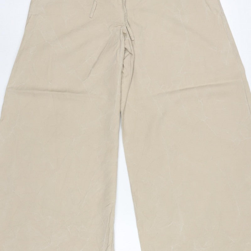 Marks & Spencer Women Beige UK 12 Wide-Leg Drawstring Trousers