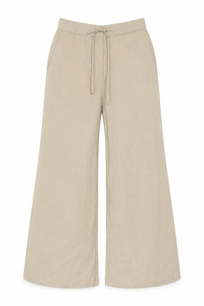 Marks & Spencer Women Beige UK 12 Wide-Leg Drawstring Trousers