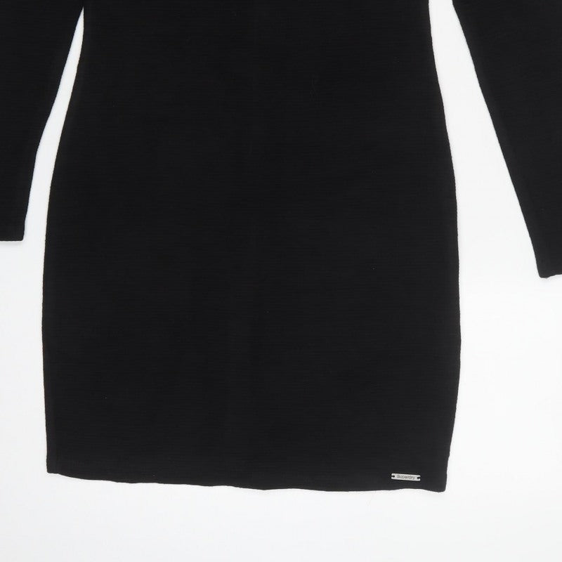 Superdry Women Black M Bodycon Knee Length Long Sleeve Jersey Dress