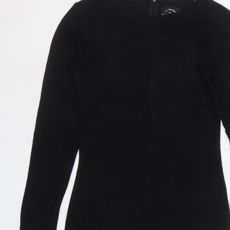 Superdry Women Black M Bodycon Knee Length Long Sleeve Jersey Dress