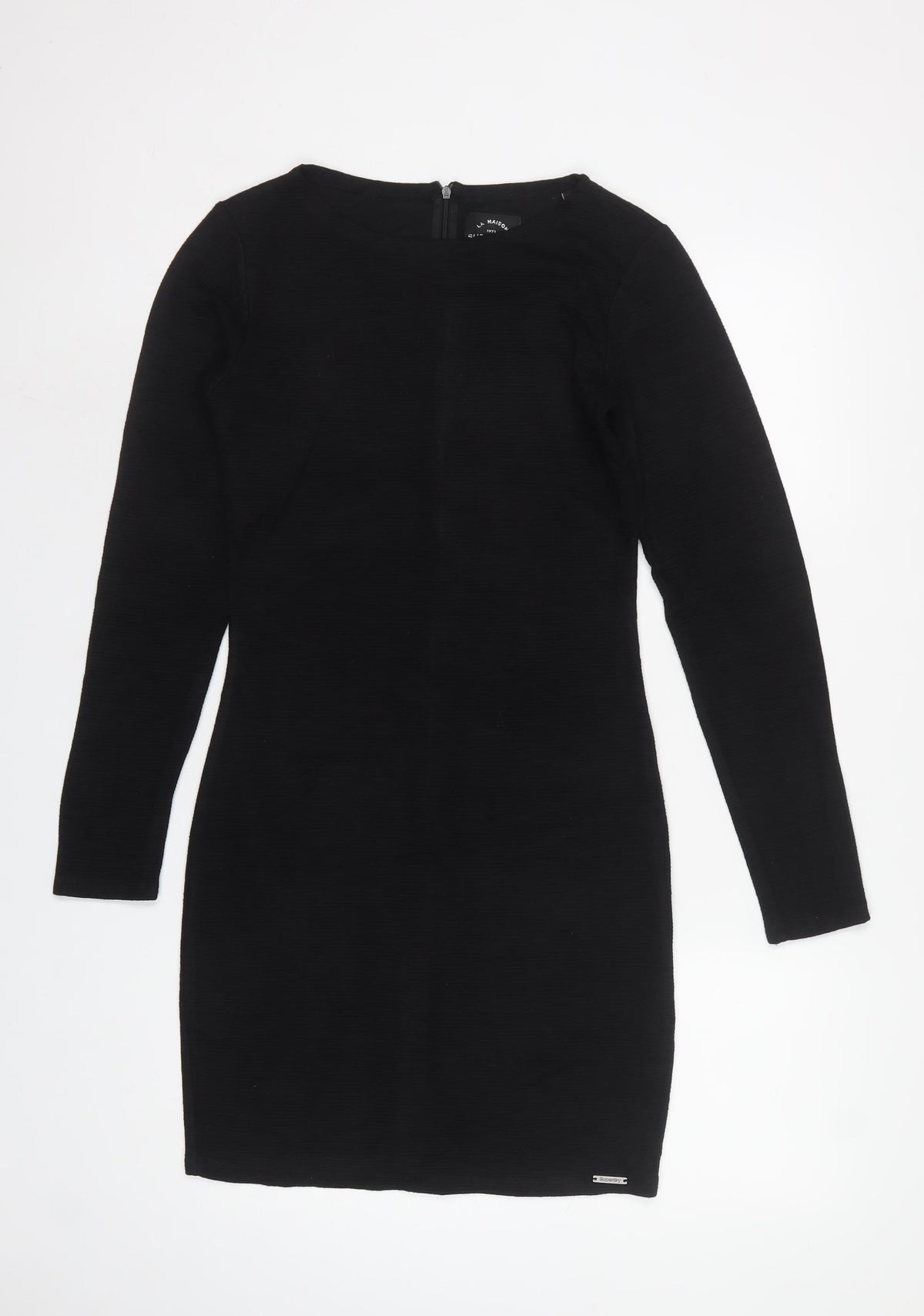 Superdry Women Black M Bodycon Knee Length Long Sleeve Jersey Dress