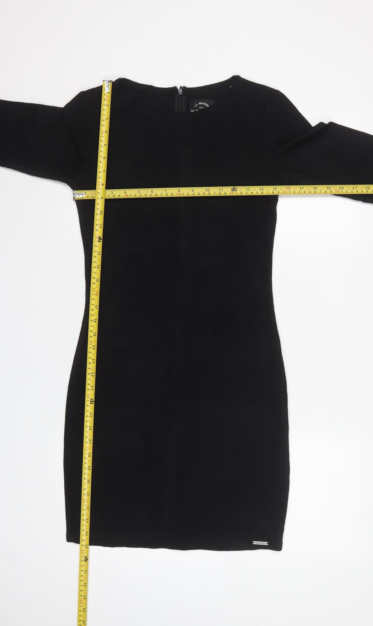 Superdry Women Black M Bodycon Knee Length Long Sleeve Jersey Dress