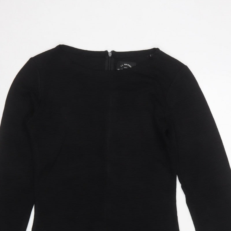 Superdry Women Black M Bodycon Knee Length Long Sleeve Jersey Dress