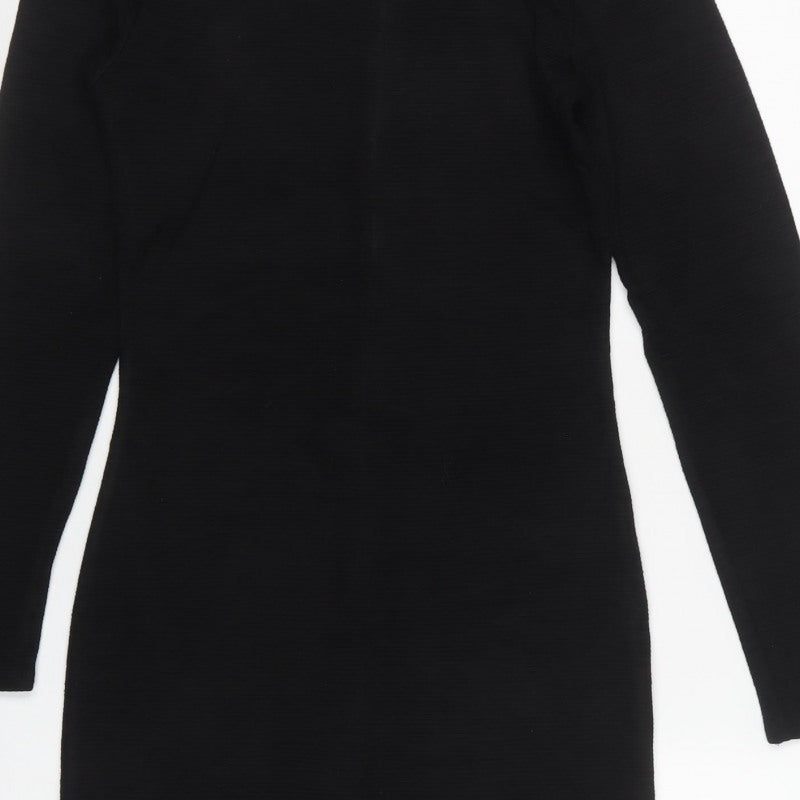 Superdry Women Black M Bodycon Knee Length Long Sleeve Jersey Dress