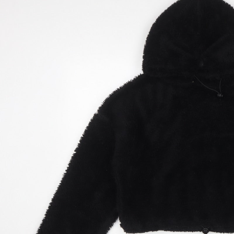 Women's Black S/M Teddy Fleece Hooded Pullover Hoodie