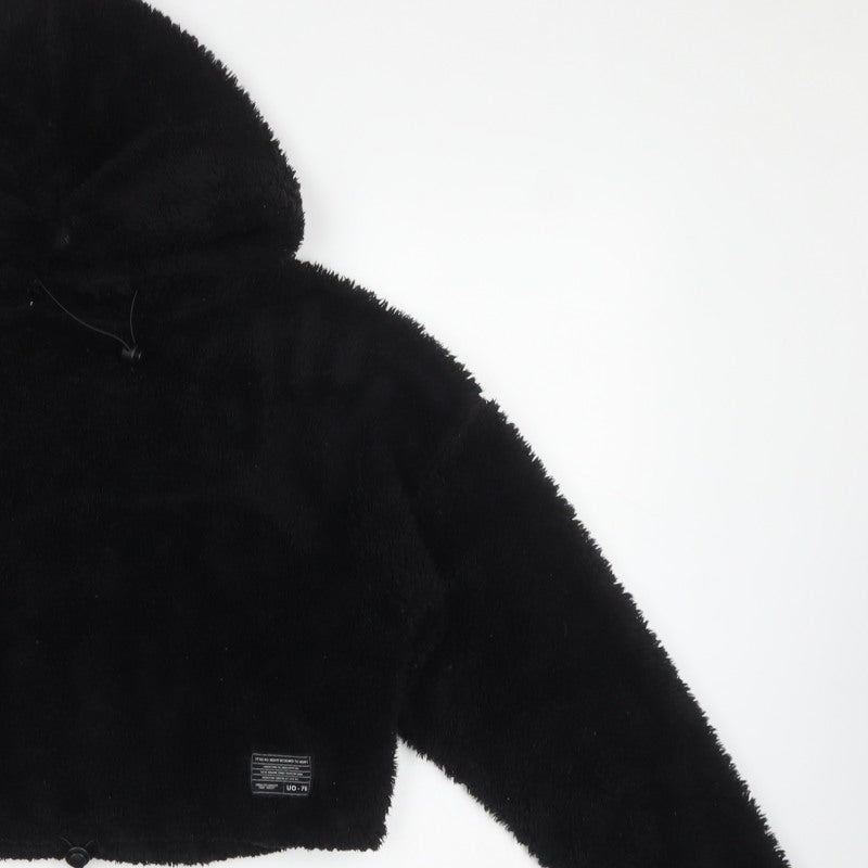 Women's Black S/M Teddy Fleece Hooded Pullover Hoodie