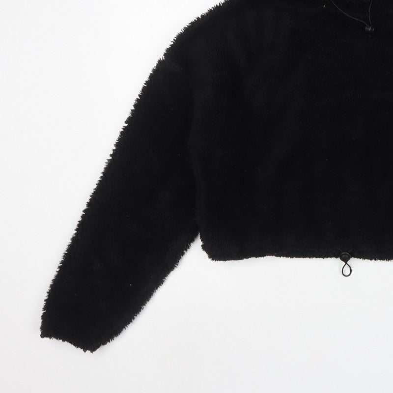 Women's Black S/M Teddy Fleece Hooded Pullover Hoodie