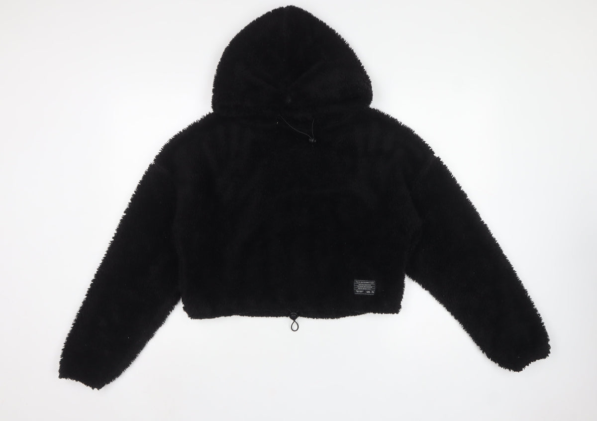 Women's Black S/M Teddy Fleece Hooded Pullover Hoodie
