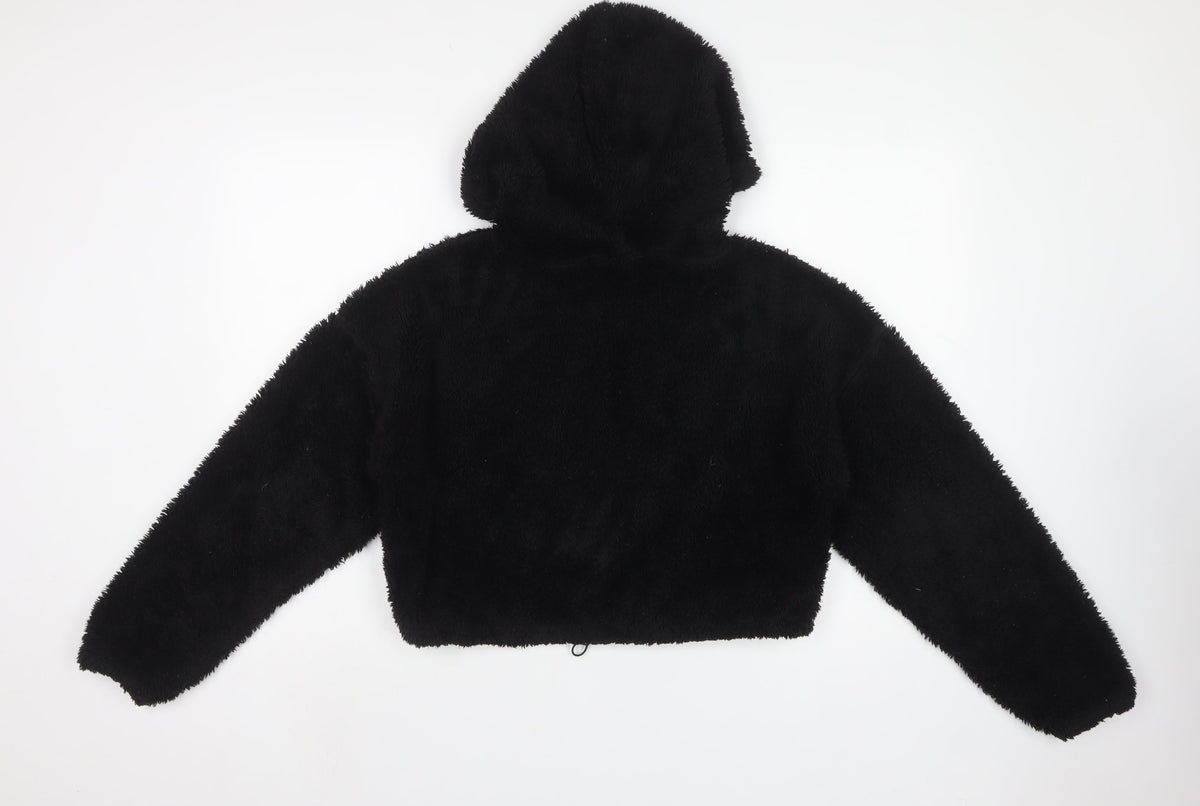 Women's Black S/M Teddy Fleece Hooded Pullover Hoodie