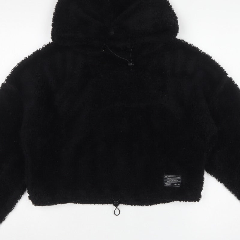 Women's Black S/M Teddy Fleece Hooded Pullover Hoodie