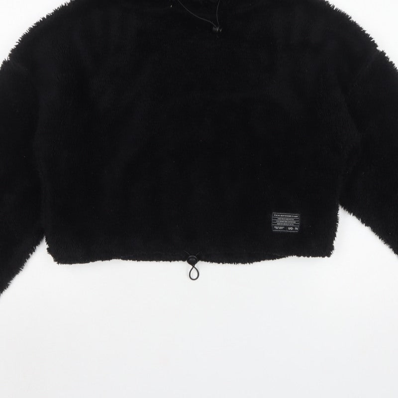 Women's Black S/M Teddy Fleece Hooded Pullover Hoodie