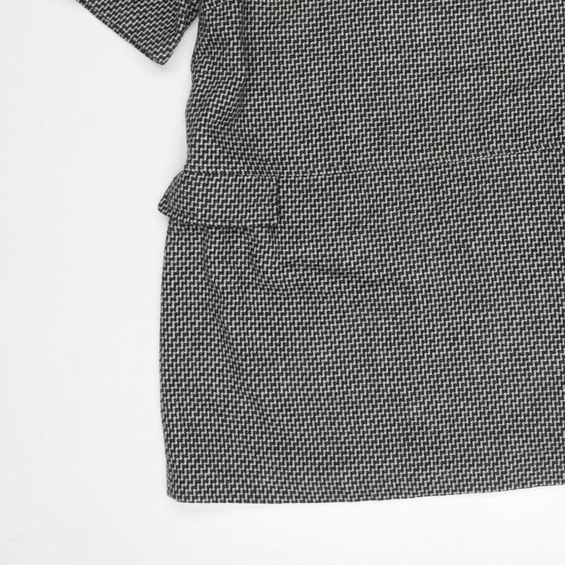Warehouse Women Black Grey Herringbone Peplum Sheath Dress UK 18
