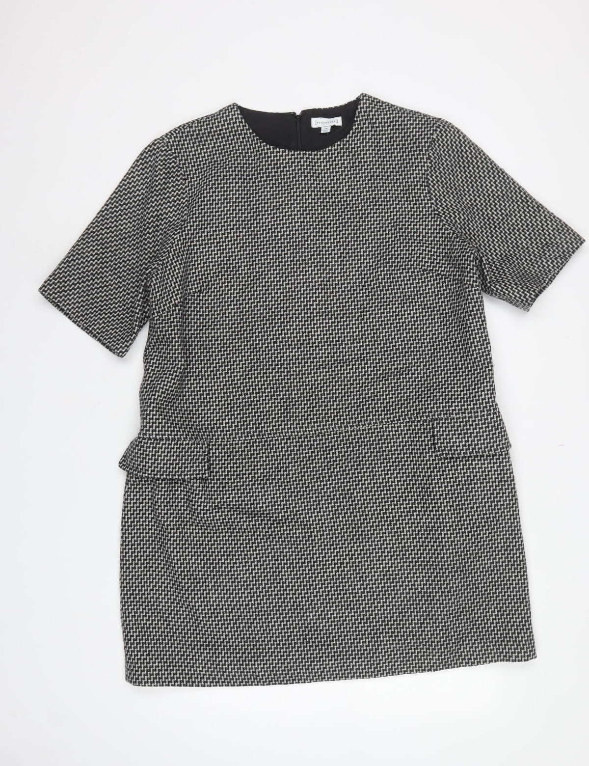 Warehouse Women Black Grey Herringbone Peplum Sheath Dress UK 18